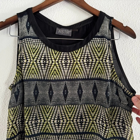ASTR Tank Dress Racer Back Sheer Dress Geometric Small Aztec #ADR92810 Cocktail - Picture 3 of 13
